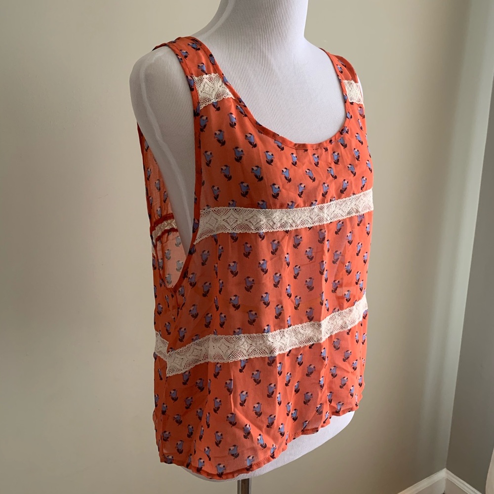 Forever21 sheer patterned tank crochet detail